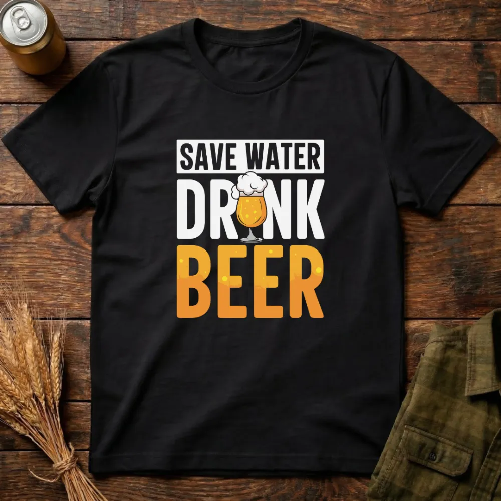 Save Water Drink Beer Graphic Cotton T-Shirt