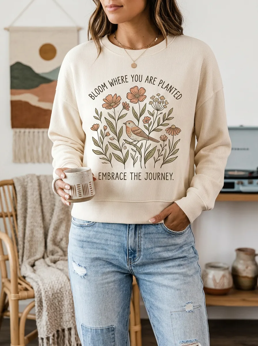 Floral Bird Inspirational Quote Sweatshirt