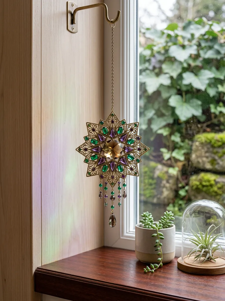 Mandala Gemstone Crystal Suncatcher Hanging Ornament