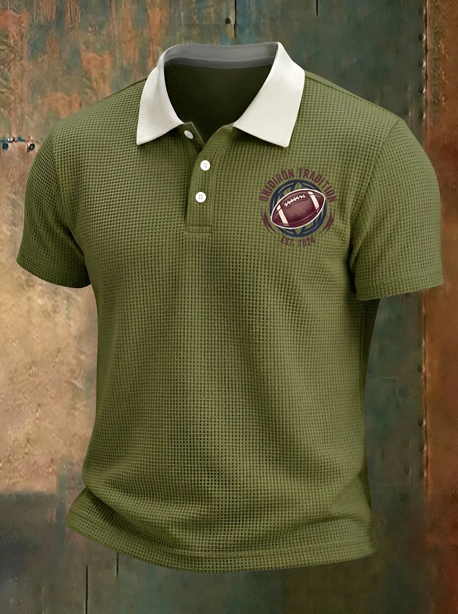 Men's American Football Gridiron Tradition Printed Waffle Polo Shirt
