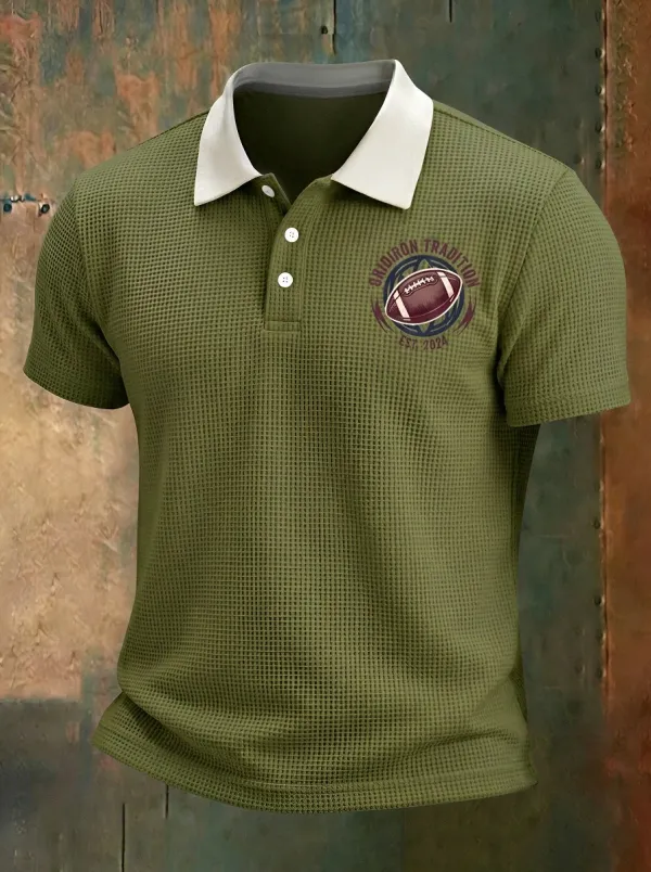 Men's American Football Gridiron Tradition Printed Waffle Polo Shirt