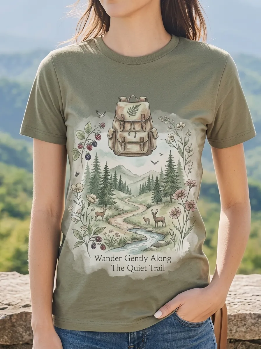 Women's Hiking Nature Lover Forest Backpack Printed T-shirt