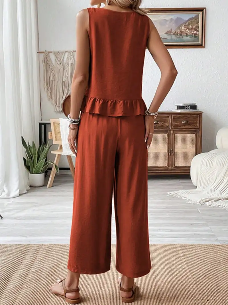 Ruffled Wide-Leg Two-Piece Set