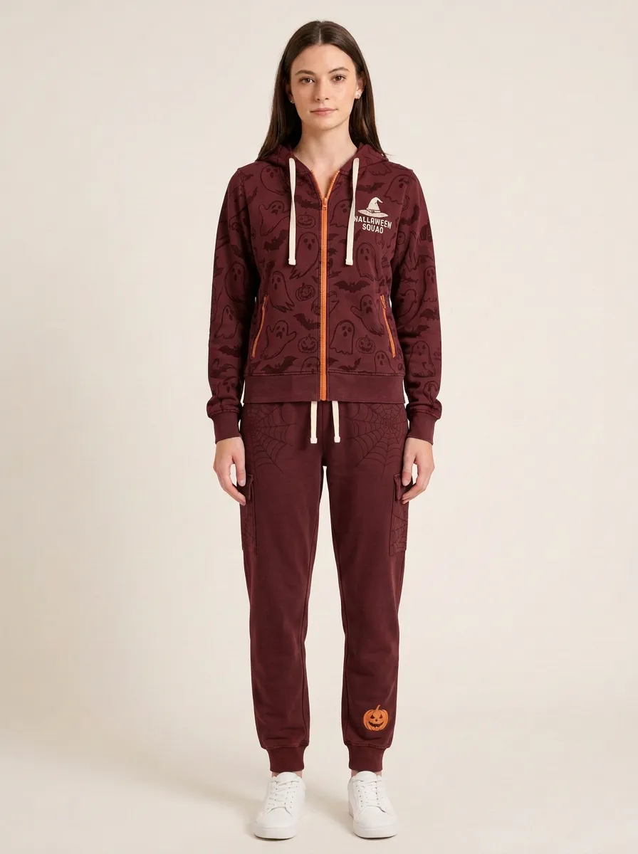 Women's Halloween Squad Ghost Pumpkin Printed Tracksuit