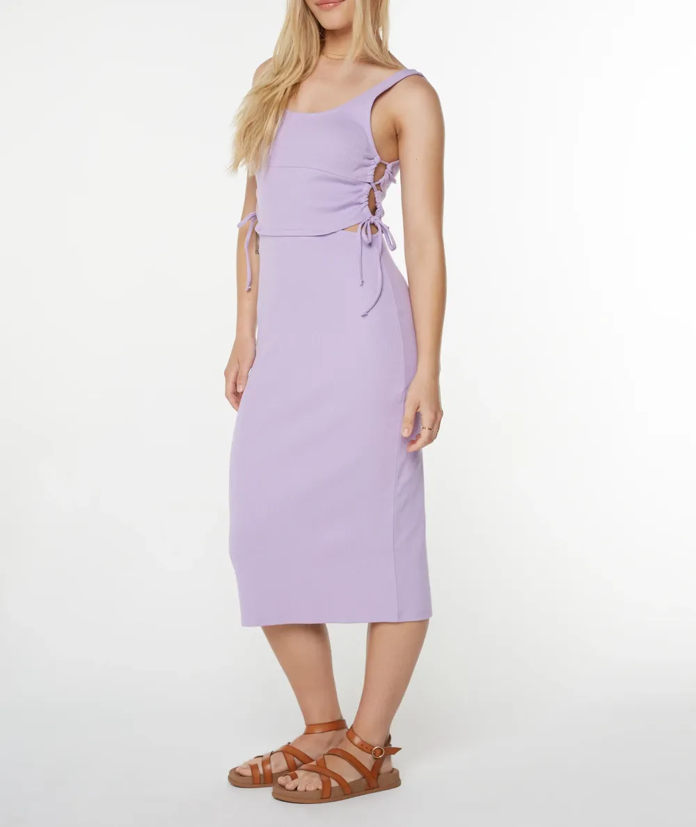 Side-Opening Lace-Up Solid-Color Dress