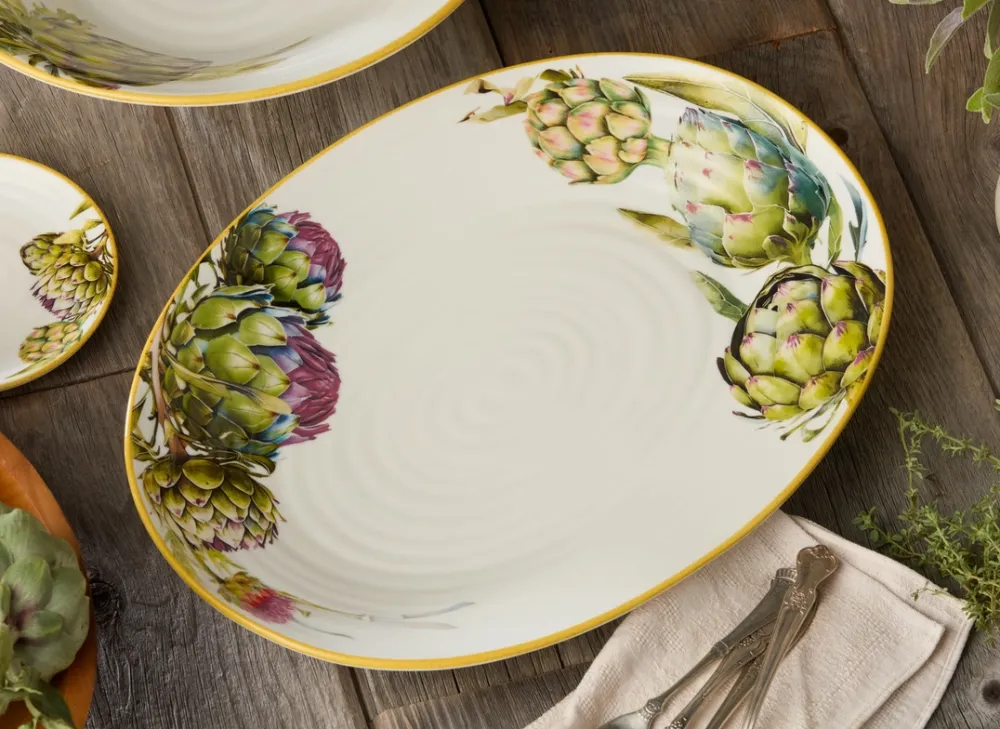 Artichoke Motif Oval Serving Platter