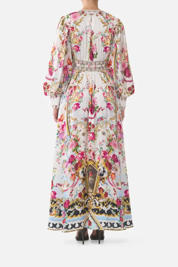 Shaped Waistband Dress with Gathered Sleeves