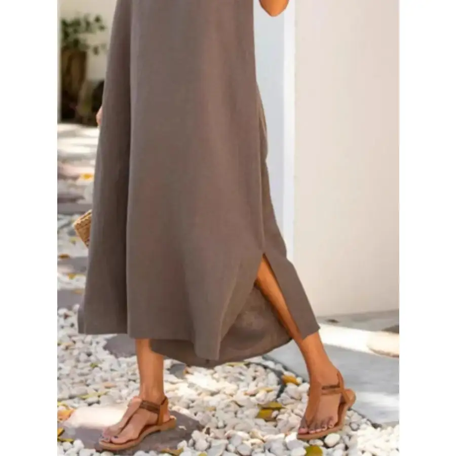 Full Size Side Slit Sleeveless Midi Dress Plus Size