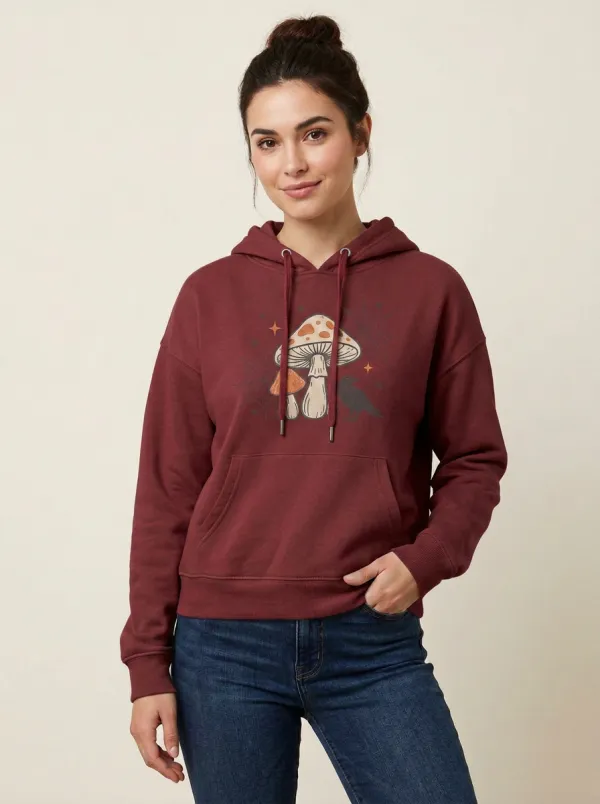 Women's Halloween Gothic Mushroom Raven Spiderweb Printed Hoodie