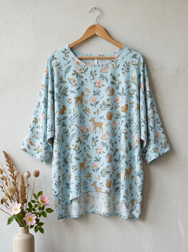 Rabbit Deer Floral Women's Loose Printed T-Shirt