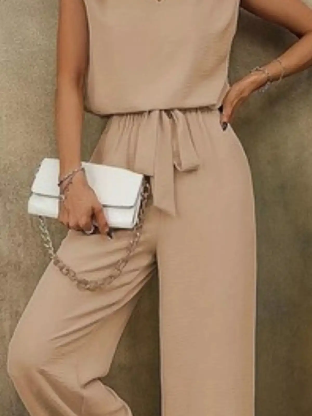 Refined V-Neck Wide-Leg Pants Matching Set
