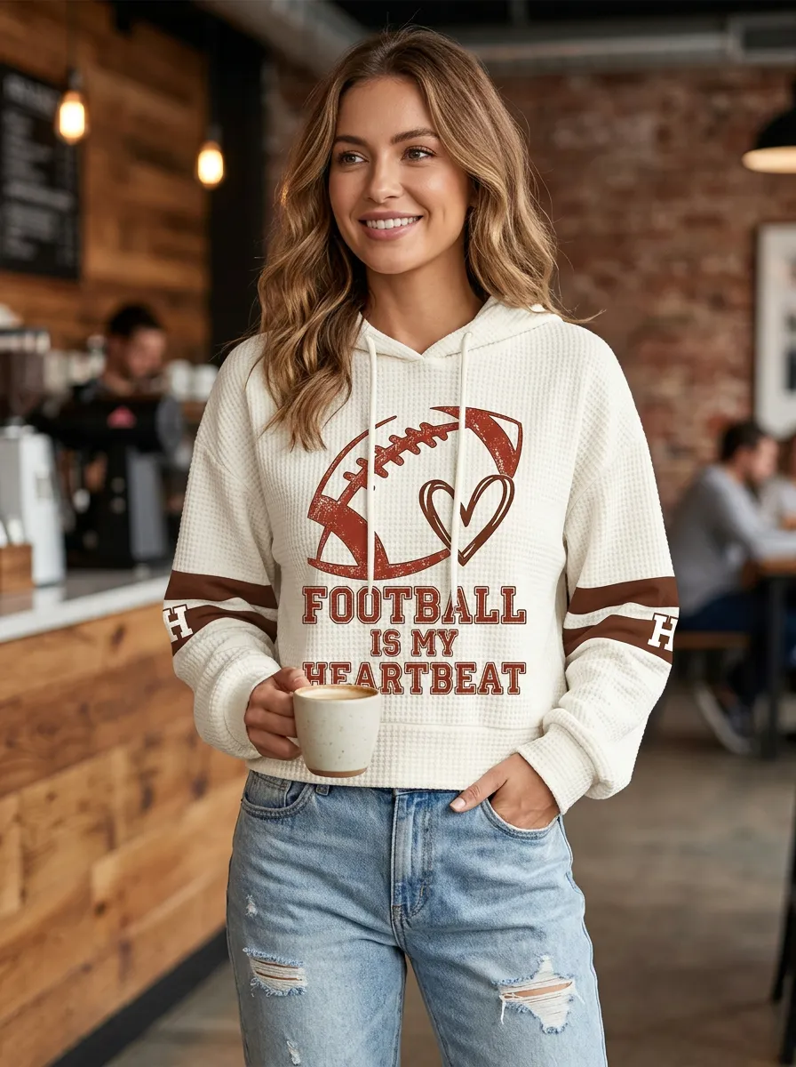 Women's Football Lover Heartbeat Graphic Printed Hoodie