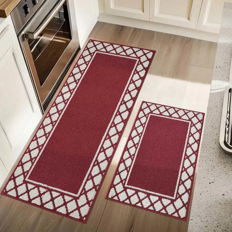 Grid Border Kitchen Rug Set