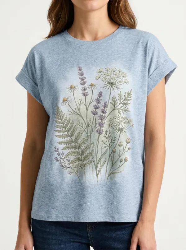 Women's Botanical Nature Lover Lavender Chamomile Printed T-shirt