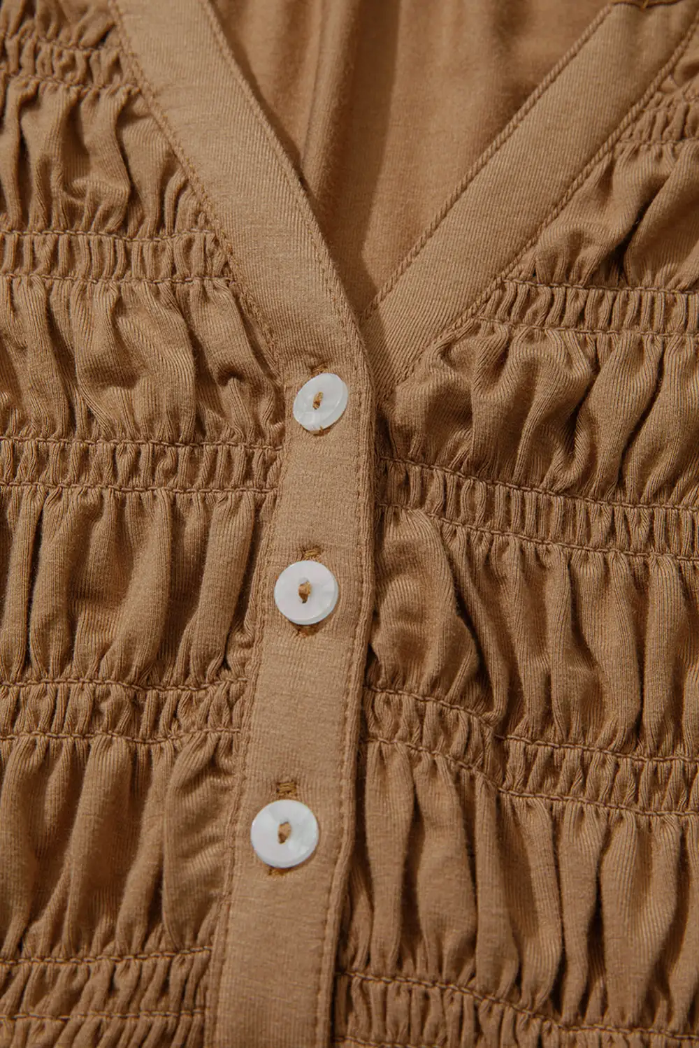 Smocked V-Neck Button Front Blouse
