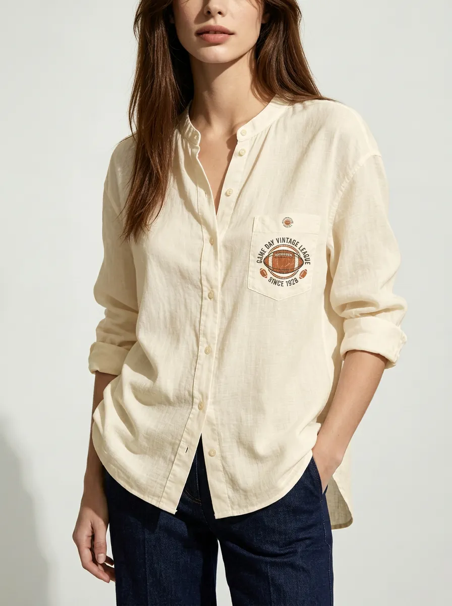 Women's American Football Vintage League Printed Linen Shirt