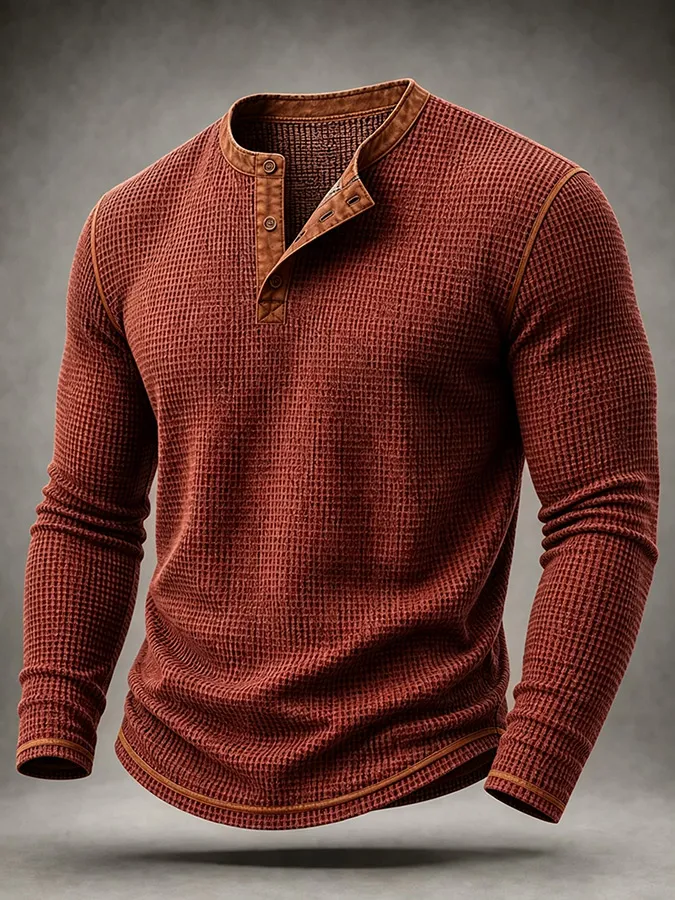 Men'S Western Printed Waffle Top