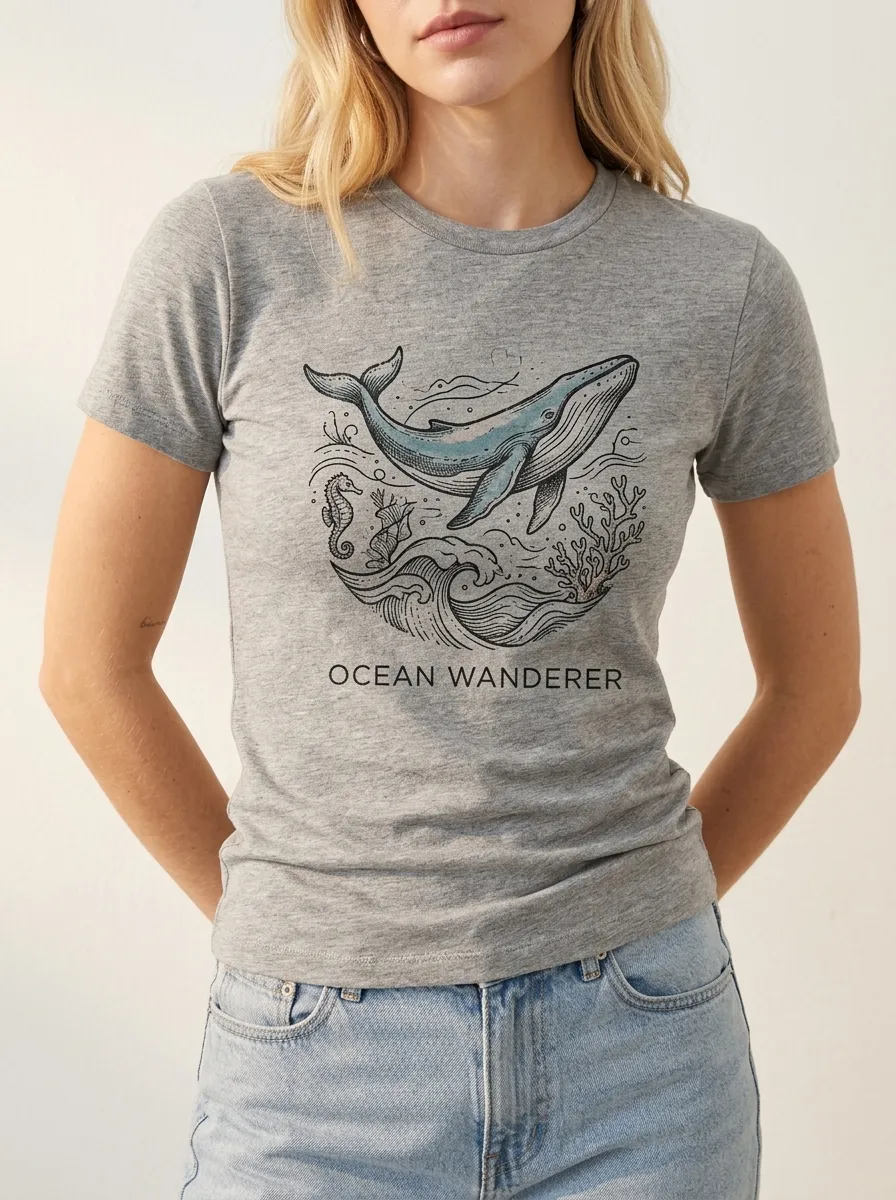 Women's Ocean Wanderer Whale Seahorse Printed T-shirt