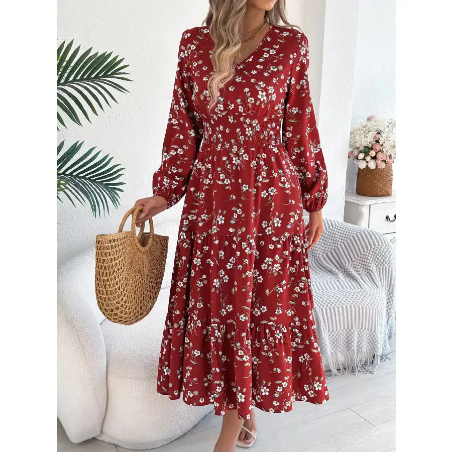 Long Sleeve V-Neck Midi Dress