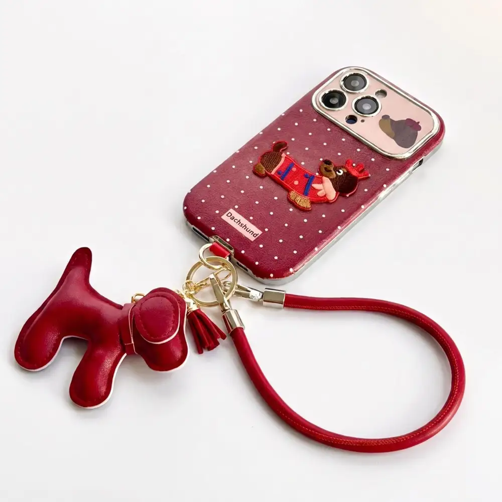 Polka Dot Dog Wrist Strap Phone Case