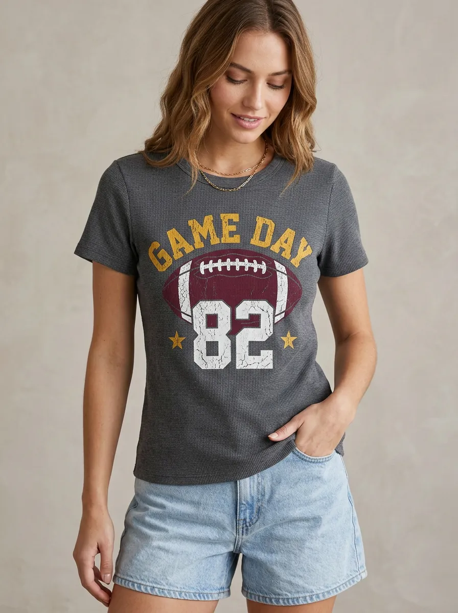 Women's Football Fan Game Day 82 Graphic Printed T-shirt