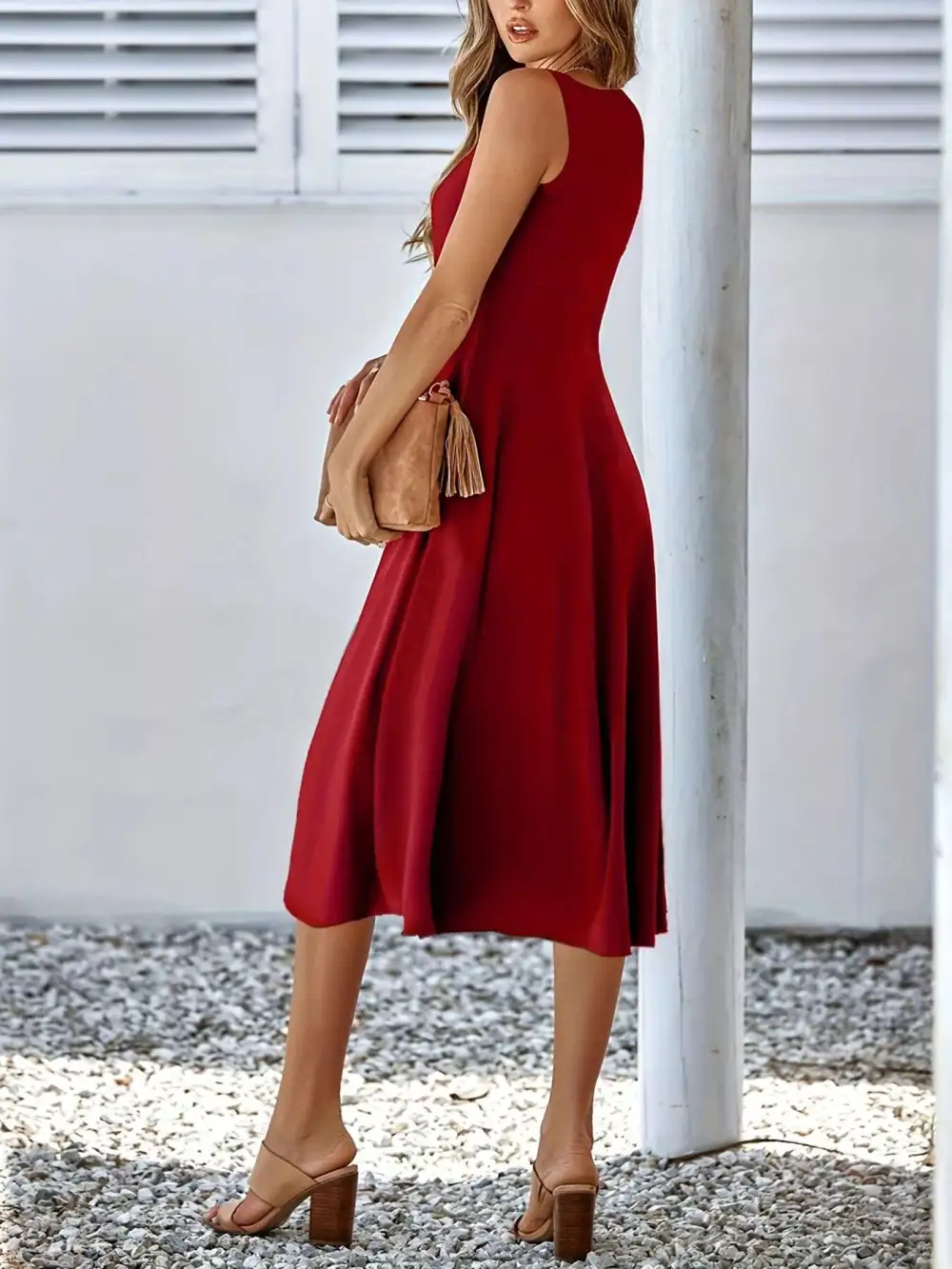 Elegant A Line Sleeveless Midi Dress