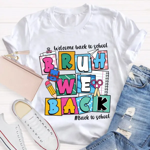 Welcome Back To School Bruh We Back Pencil Pink Dots Teacher T-Shirt