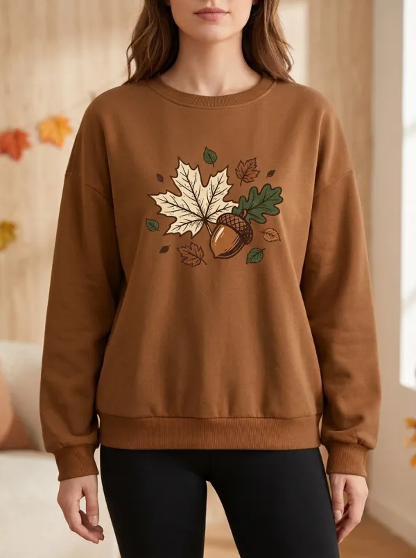 Relaxed Maple-Leaf Printed Acorn Graphic Sweatshirt