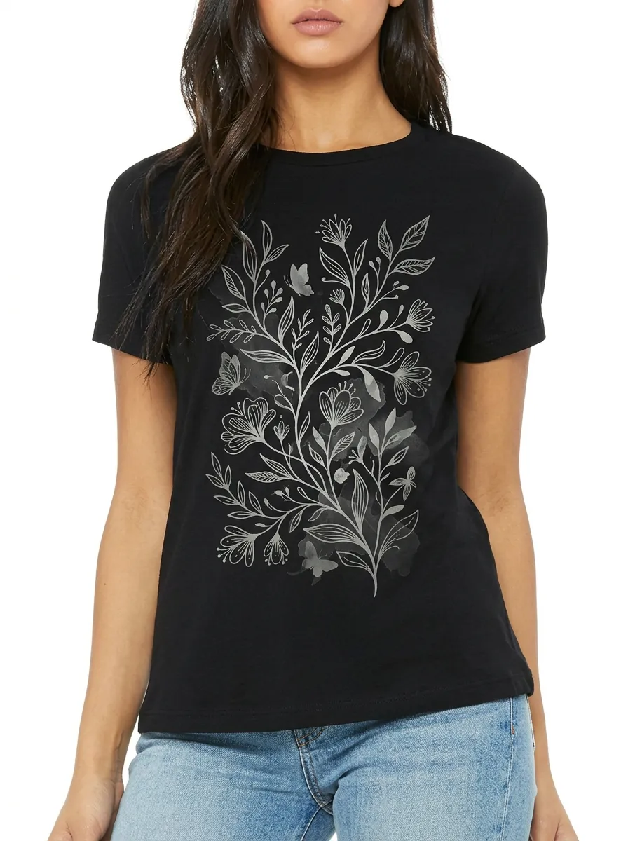 Women's Botanical Nature Lover Butterfly Floral Printed T-shirt