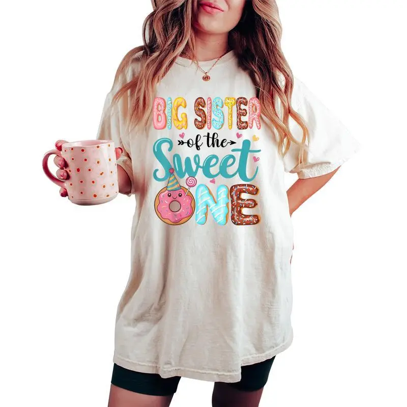 Big Sister Of The Sweet One 1St Birthday Girl Donut Party Women's Oversized Comfort T-shirt