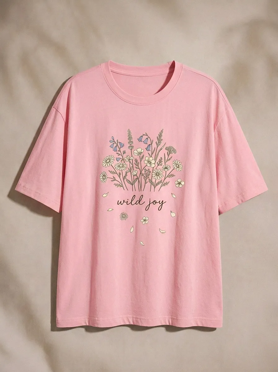 Women's Wild Joy Nature Lover Wildflower Bouquet Printed T-shirt