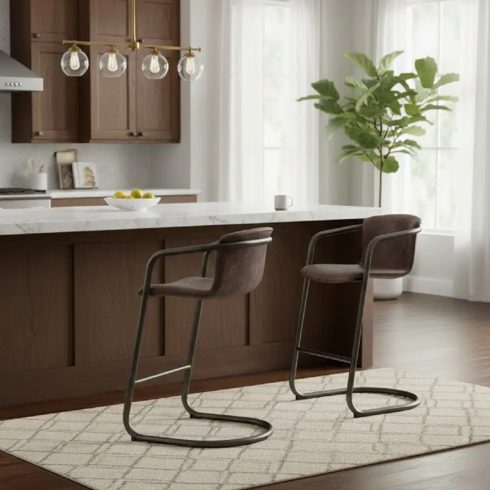 Contemporary Cantilever Leather Bar Stool