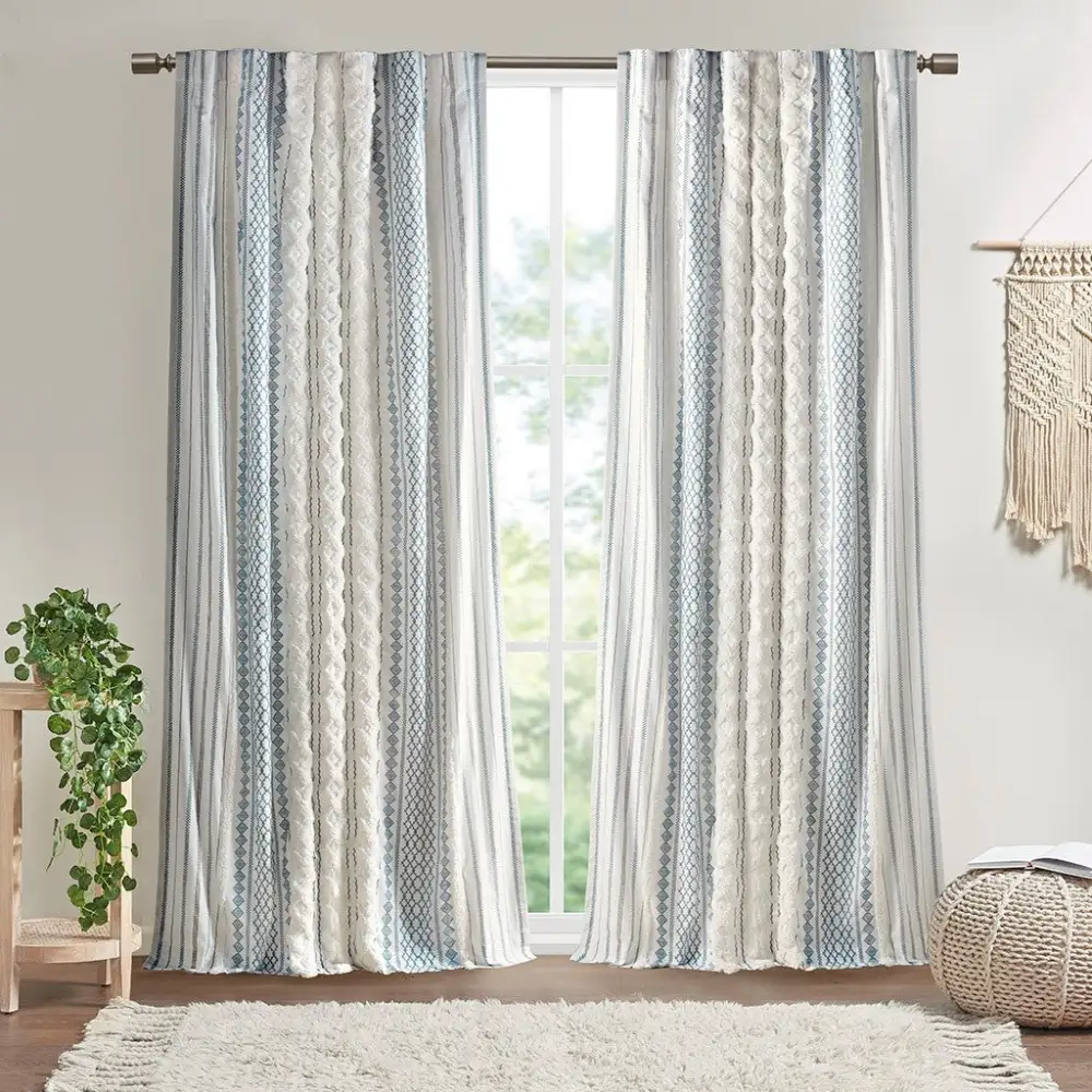Contemporary Light Filtering Chenille Striped Back-Tab Curtain Panel