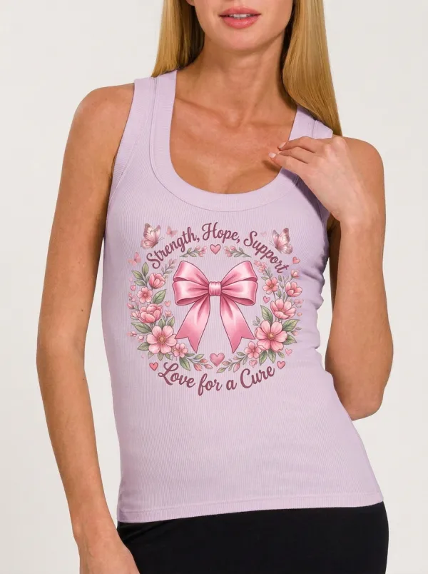 Women's Breast Cancer Awareness Pink Ribbon Floral Printed Tank Top
