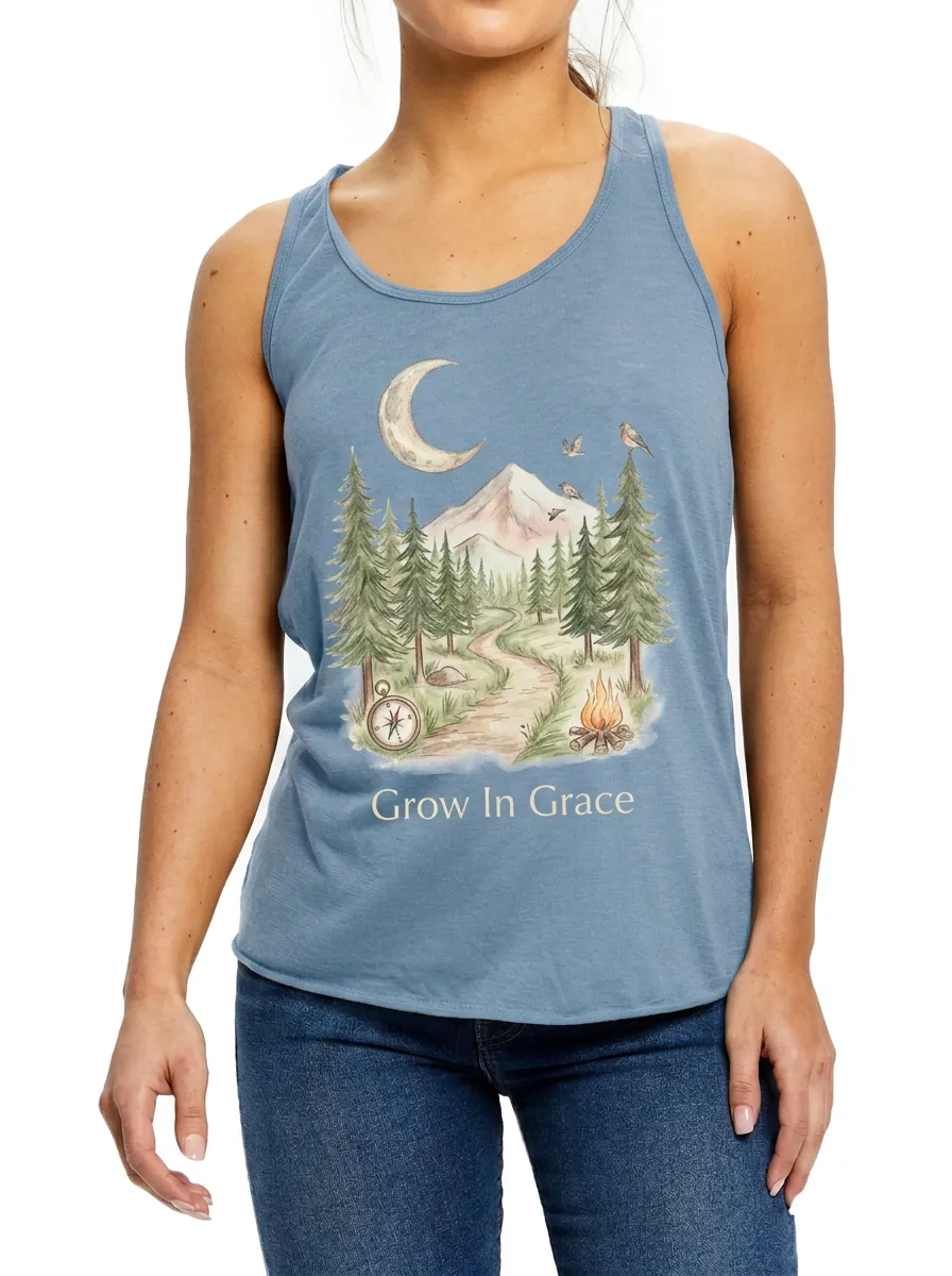 Women's Nature Lover Grow In Grace Mountain Forest Printed Tank Top