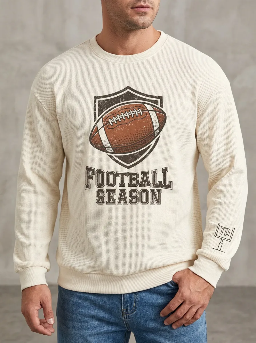 Men's Football Season Shield Graphic Printed Waffle Sweatshirt