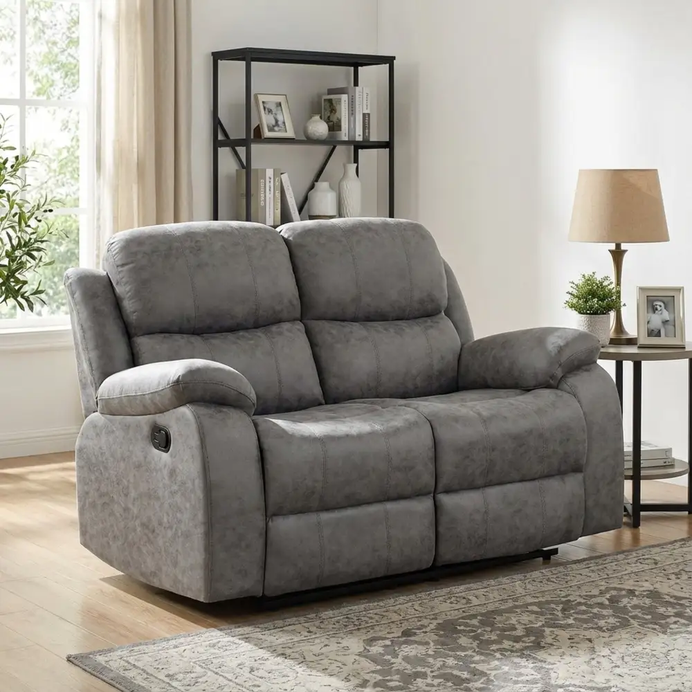 Relaxed Padded Fabric Recliner Sofa