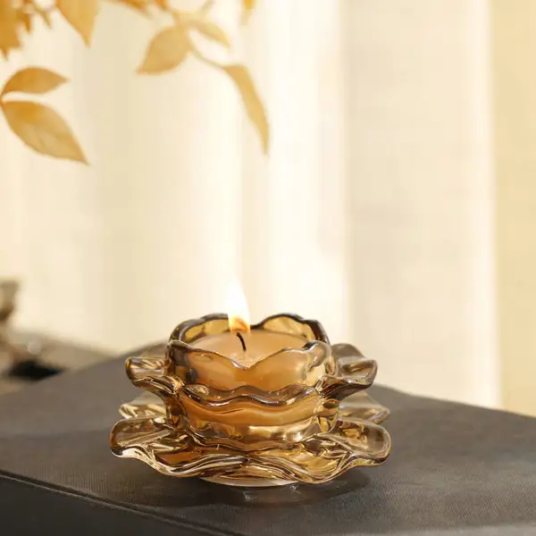 Brown Floret Glass Tealight Holder