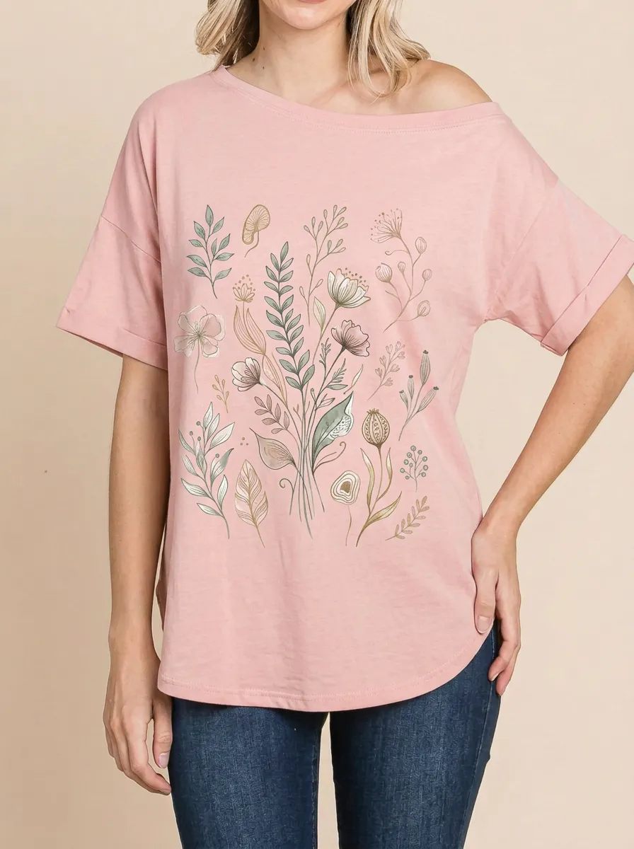 Women's Botanical Nature Lover Wildflower Printed T-shirt