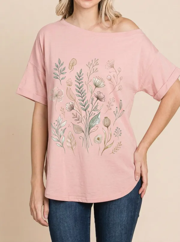 Women's Botanical Nature Lover Wildflower Printed T-shirt