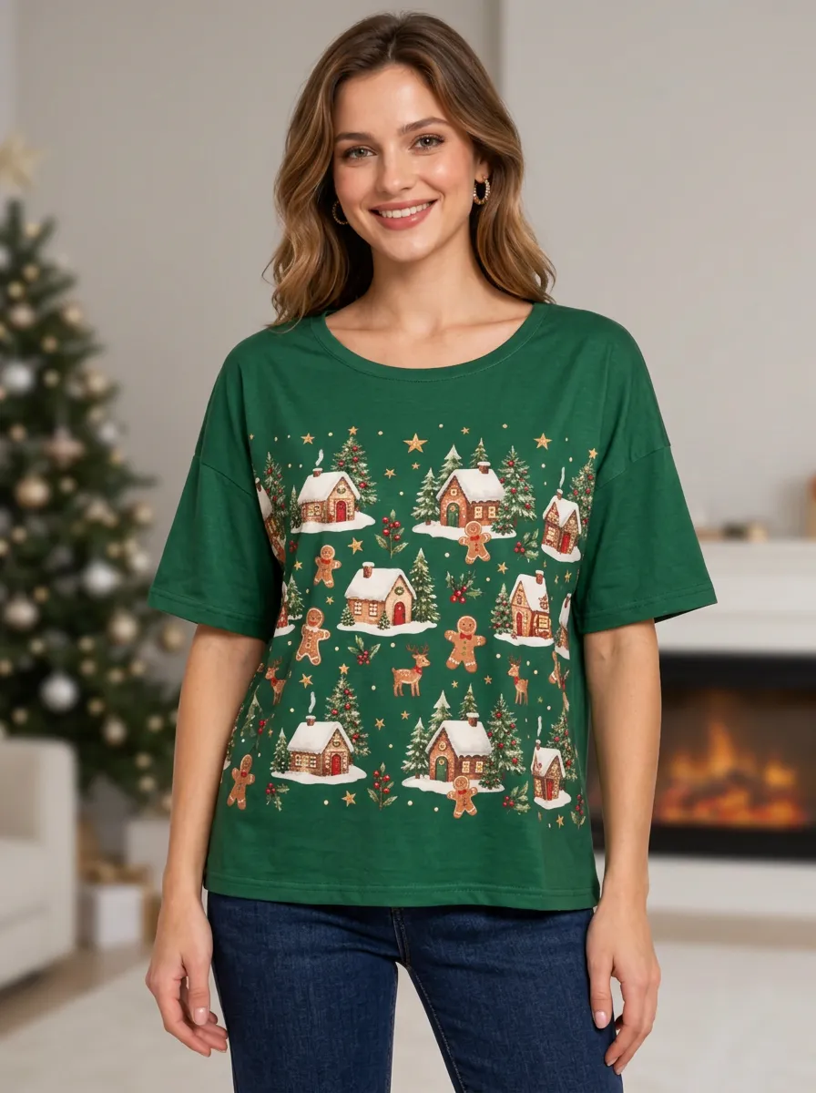 Holiday Bakery Cottage Gingerbread Graphic T Shirt