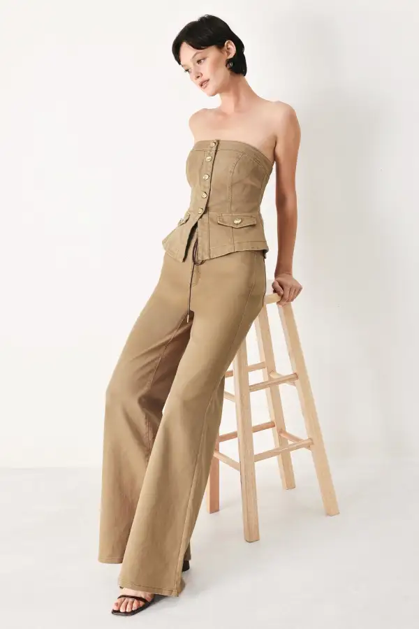 Sequin Wide Leg Relaxed Fit Belted Pants