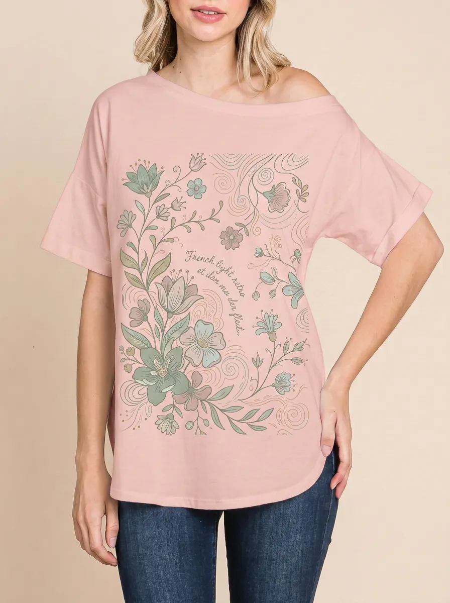 Women's French Retro Floral Botanical Printed T-shirt