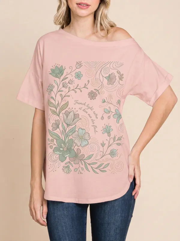 Women's French Retro Floral Botanical Printed T-shirt