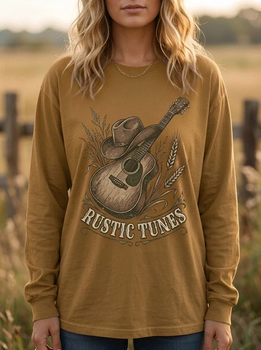 Western-Inspired Guitar Women's Country Music Long-Sleeve Shirt