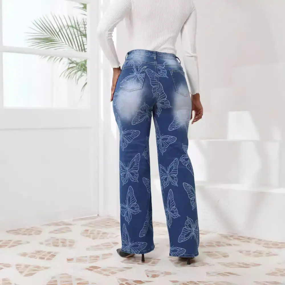Jacquard Wide Leg Straight Jeans