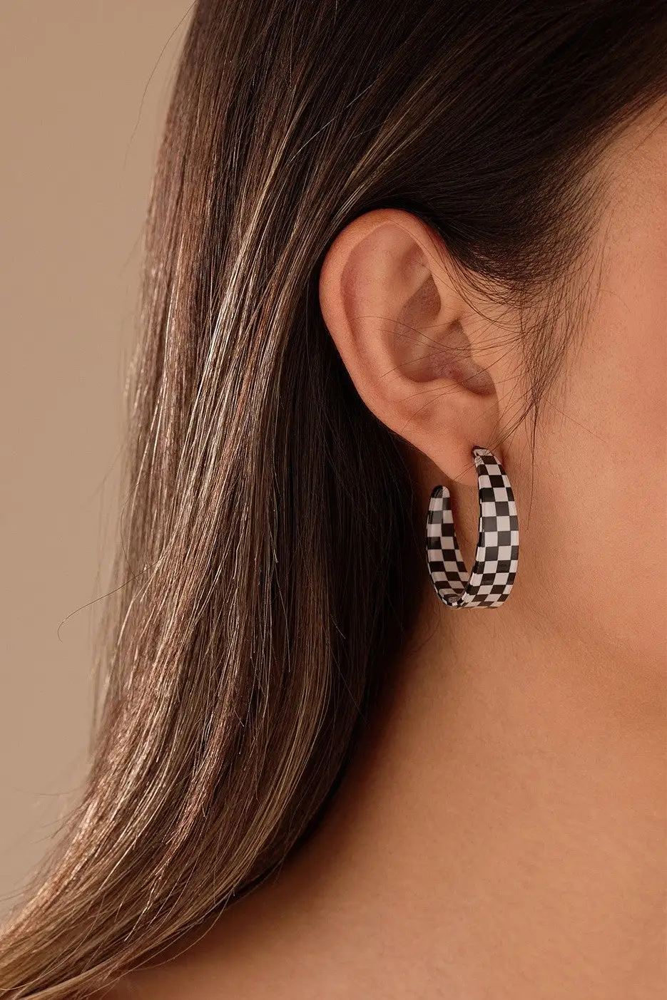 Retro Checkerboard Resin Hoop arrings