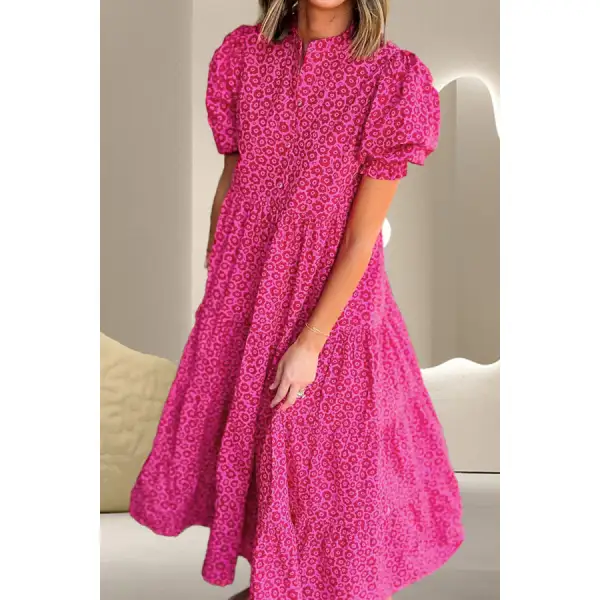 Notched Puff Sleeve Midi Dress