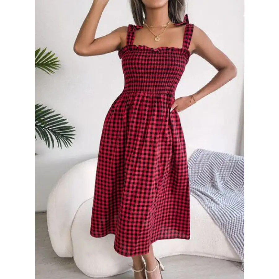 Frill Square Neck Midi Dress