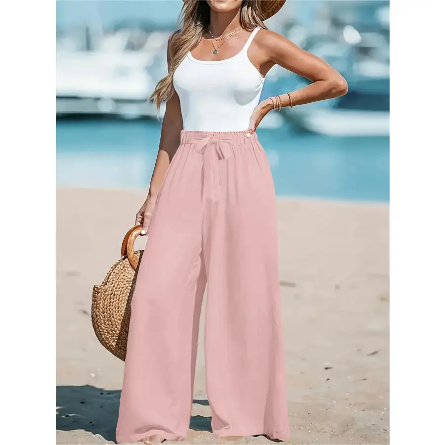Full Size Drawstring Waist Wide Leg Pants Plus Size